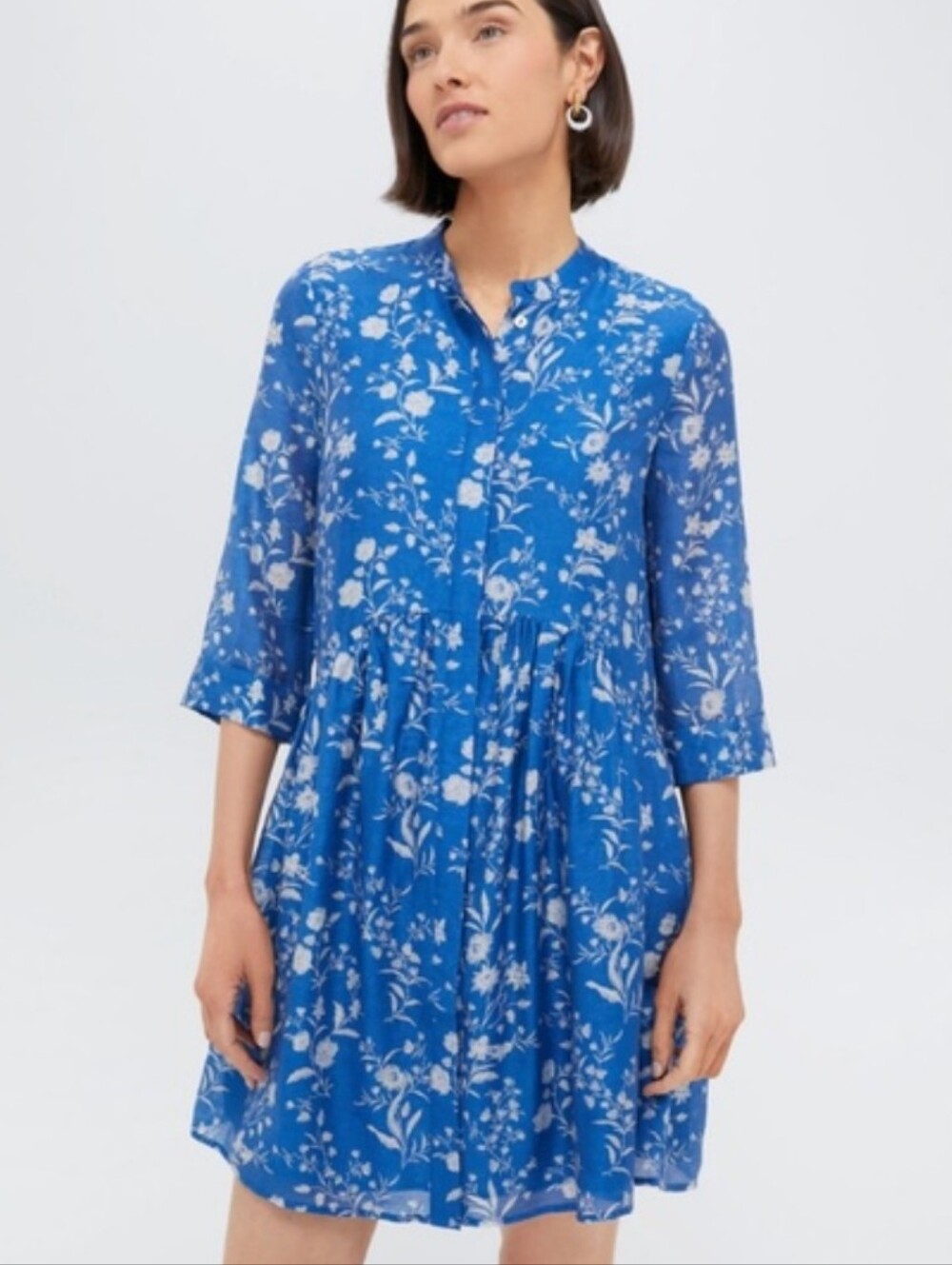 Tuckernuck Limoges Floral Royal Shirt Dress Mini Button Front Blue White Size XL